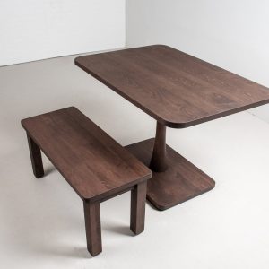 Apartment Dining Table, Dark Brown Pedestal Table with a Matching Bench, Small Kitchen Table and Bench, Small Dining Table Bench Set