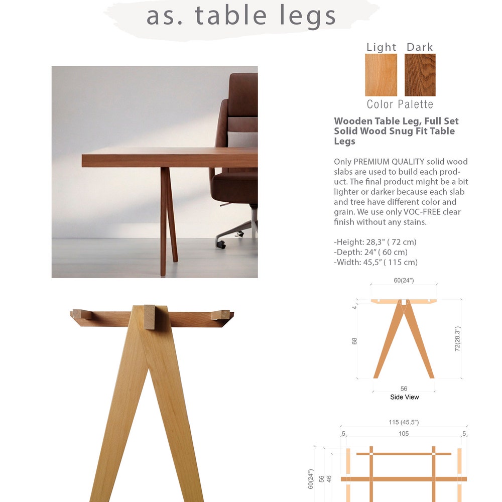 Wooden Table Leg, Full Set Solid Wood Snug Fit Plug-in System Table Legs, Handmade A Shaped Minimal Table - Image 2
