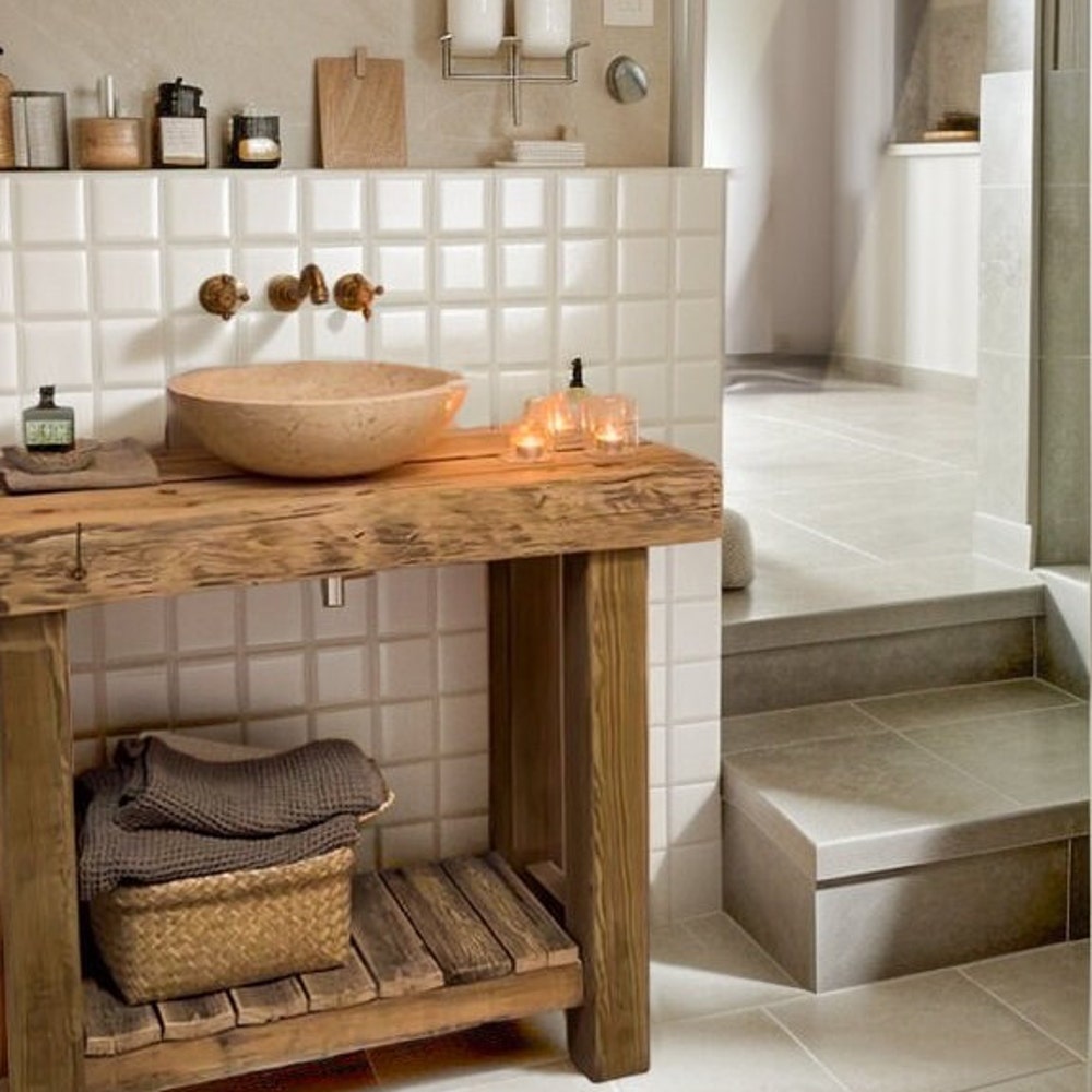 Bathroom Rustic Vanity, Reclaimed Wood Solid Bathroom Vanity, Live Edge Farmhouse Rustic Wood Decor, Counter Top Wood Table - Image 9