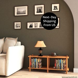 Solid Beech Wood Short Bookcase with 2 Shelves for Living Room, Custom Solid Wooden Wall Bookshelf Unit, Entryway Minimalist Short Bookcase