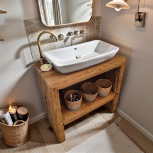 Bathroom Rustic Vanity, Reclaimed Wood Solid Bathroom Vanity, Live Edge Farmhouse Rustic Wood Decor, Counter Top Wood Table