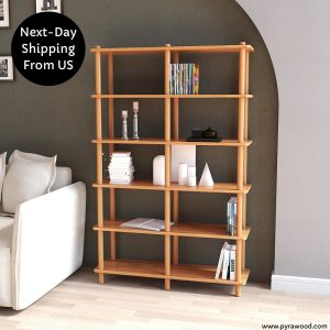 Solid Beech Wood Office Bookshelf, Custom Design Solid Wood Bookshelf with 6 Shelves for Office, Storage Solution for Home Office