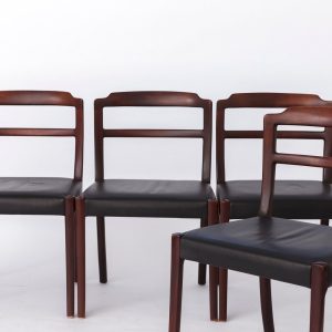 Set of 4 Ole Wanscher Rosewood Dining Chairs – Danish Mid-Century Design with Black Leather Seats