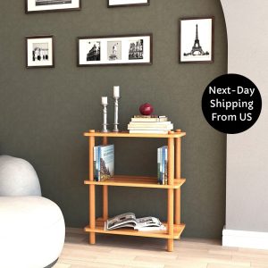 Minimalist Solid Beech Wood Short Bookcase with 3 Shelves, Custom Solid Wooden Wall Bookshelf Unit for Living Room, Entryway Short Bookcase