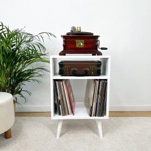 White Record Player Stand, Vinyl End Table, Vinyl Console