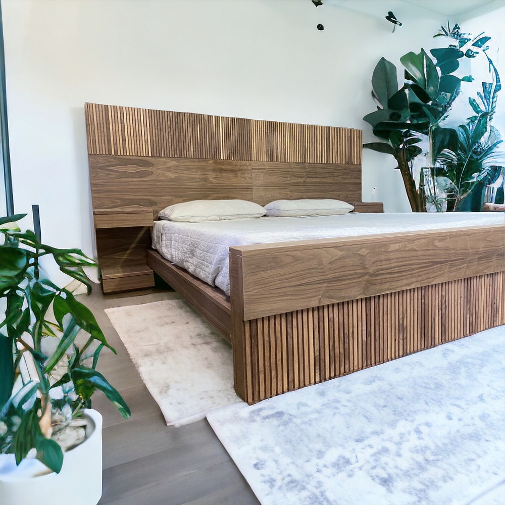 King Queen Bed Frame - Handmade Furniture Bed Frame - Reclaimed Furniture Gift for Couple - Mid Century Modern Platform Bed for Home Decor - Image 4