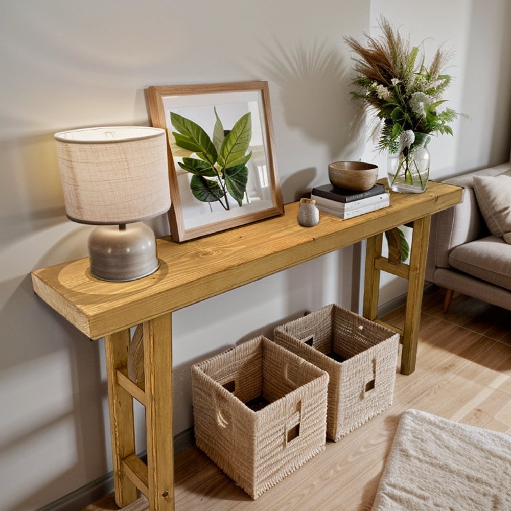 Console Table, Unique Rustic/Reclaimed Wood, Custom Farmhouse Hallway Sofa Entrway Wooden Solid Foyer Dresser Entry Table Gift for Women/Her - Image 5