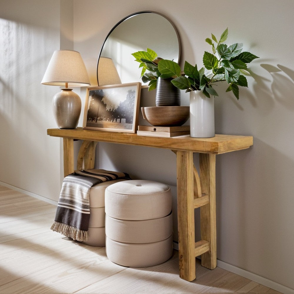 Console Table, Unique Rustic/Reclaimed Wood, Custom Farmhouse Hallway Sofa Entrway Wooden Solid Foyer Dresser Entry Table Gift for Women/Her - Image 4