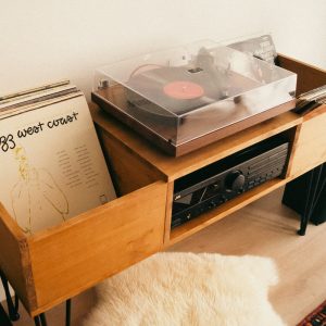 Record Player Stand and Vinyl LP Record Storage "Hilly" , Handmade From Real Wood. Store up to 100+ Records and create your own HiFi Setup.