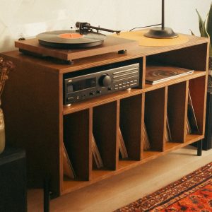 Retro record player stand 'York'. Handmade Vinyl LP Storage Cabinet.