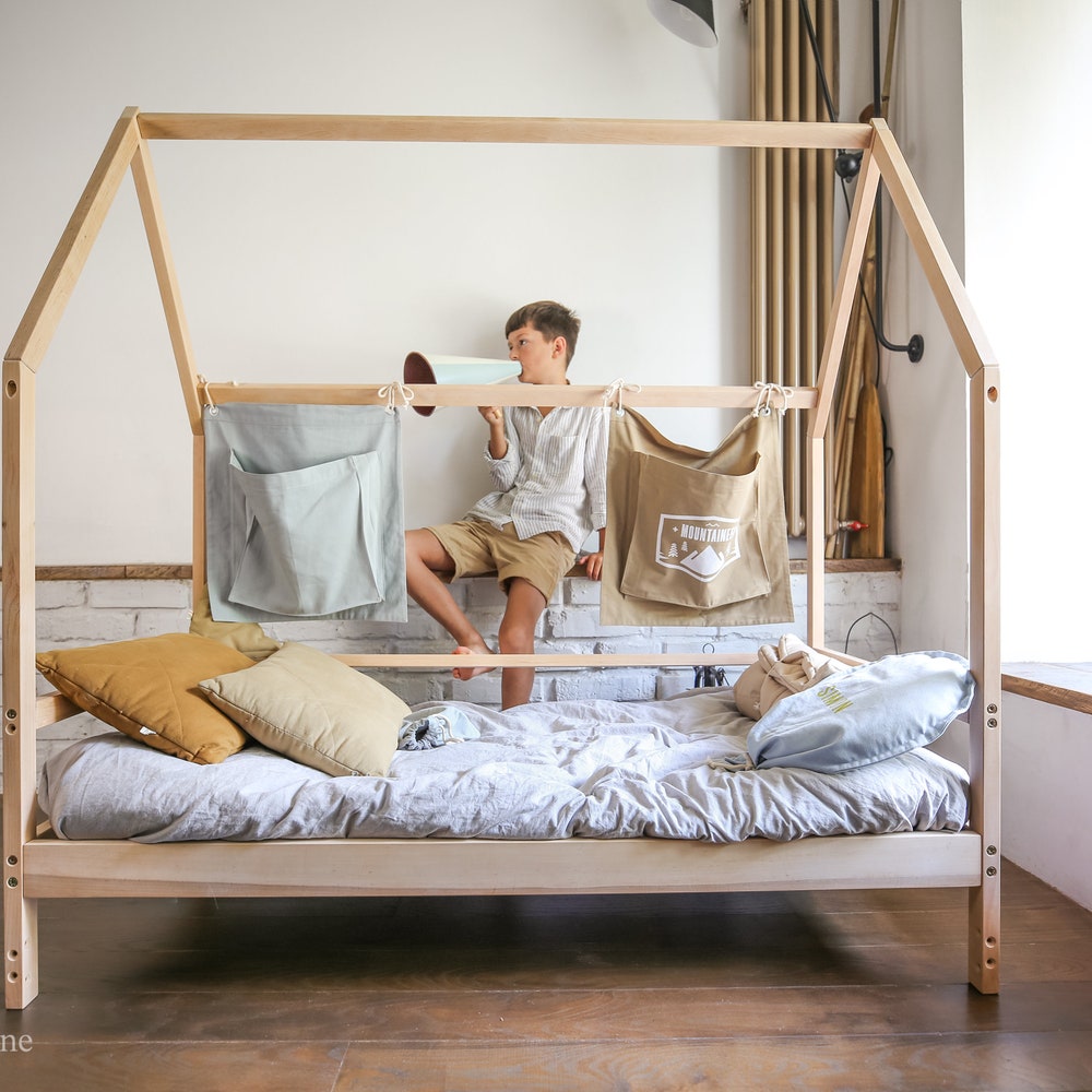 Wooden House Bed for Kids , Toddler Teepee Bed with Slats, Montessori Furniture, Children’s Bed, Christmas Gift Platform Bed Frame - Image 7