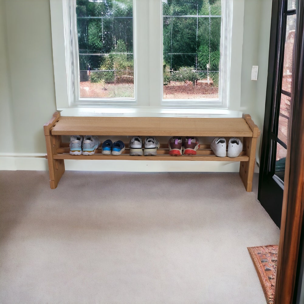 Shoes Bench Shoe Rack Bench Entryway Shoe Rack Storage Bench with Shelf Solid Wood Bench Oak Shoe Bench, Custom Gift - Image 7