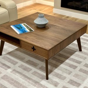 Large Coffee Table Plus 40" square - Handmade solid wood with drawers mid century modern style and storage cubby
