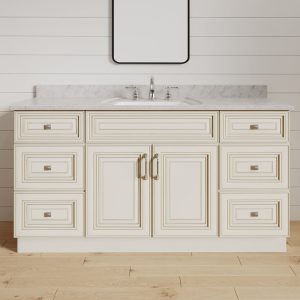 54 Inch Antique White Raised Panel Bathroom Vanity for Single Sink, Bathroom Furniture with Drawers - 54" W x 34.5" H x 21" D