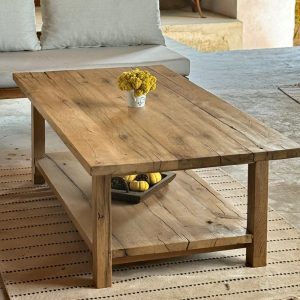 Rustic Oak Coffee Table, Unique Coffee Table Shelf, Long Wood Table, Farmhouse Oak Table, Reclaimed Wood Center Table