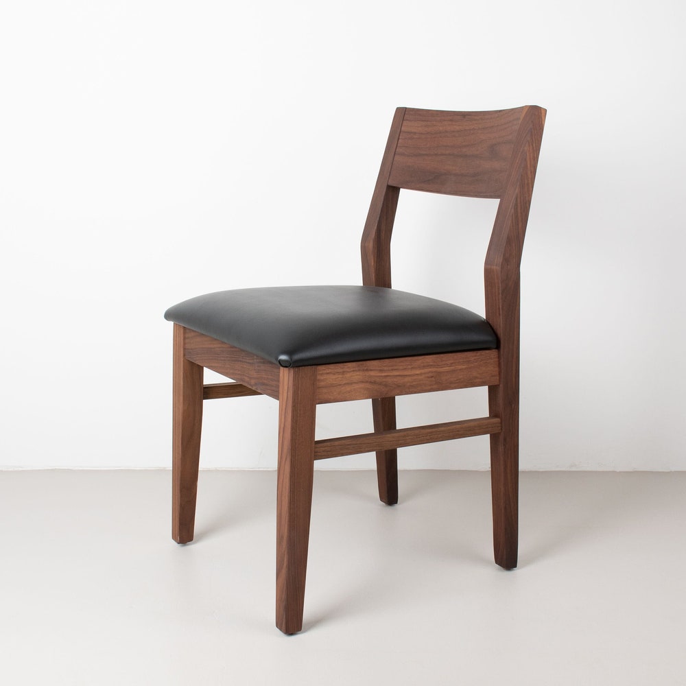 Wood Dining Chair with Upholstered Seat, Solid Walnut Chair, Black Faux Leather Wood Chair for Kitchen or Dining Room, Custom Dining Chair - Image 2