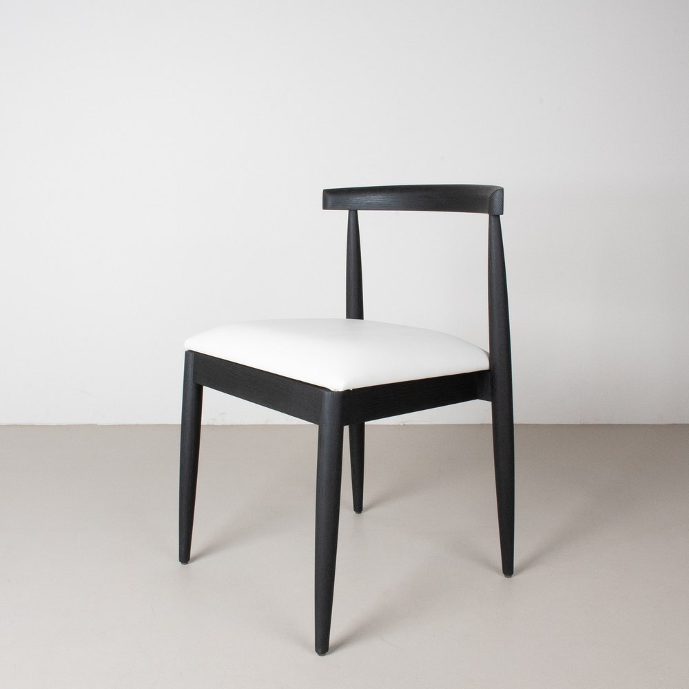 Modern Black Dining Chair, Oak Dining Room Chair, Black Chair with White Faux Leather Seat, Modern Wood Dining Chair, Minimalist Wood Chair - Image 3