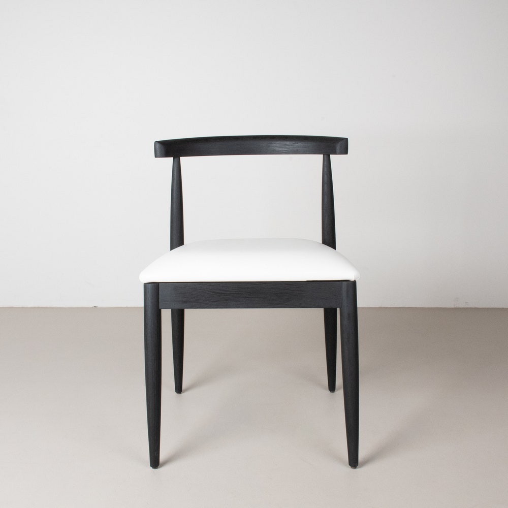 Modern Black Dining Chair, Oak Dining Room Chair, Black Chair with White Faux Leather Seat, Modern Wood Dining Chair, Minimalist Wood Chair