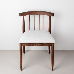 Upholstered Dining Chairs, Mid Century Modern Wood and Upholstered Dining Chair, Walnut Dining Chair with White Upholstered Seat, Wood Chair