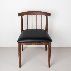 Walnut Dining Chair with Black Leather Cushion, Mid Century Modern Dining Chairs with Spindles, Upholstered Chair for Kitchen or Dining Room