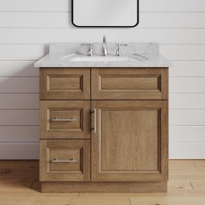 30" Toffee Bathroom Vanity for Single Sink with Drawers on the Left, Brown Stained Traditional Comtemporary Bath Cabinet (Pre-Assembled)