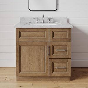 30" Toffee Bathroom Vanity for Single Sink with Drawers on the Right, Toffee Brown Stained Traditional Comtemporary Bath Cabinet
