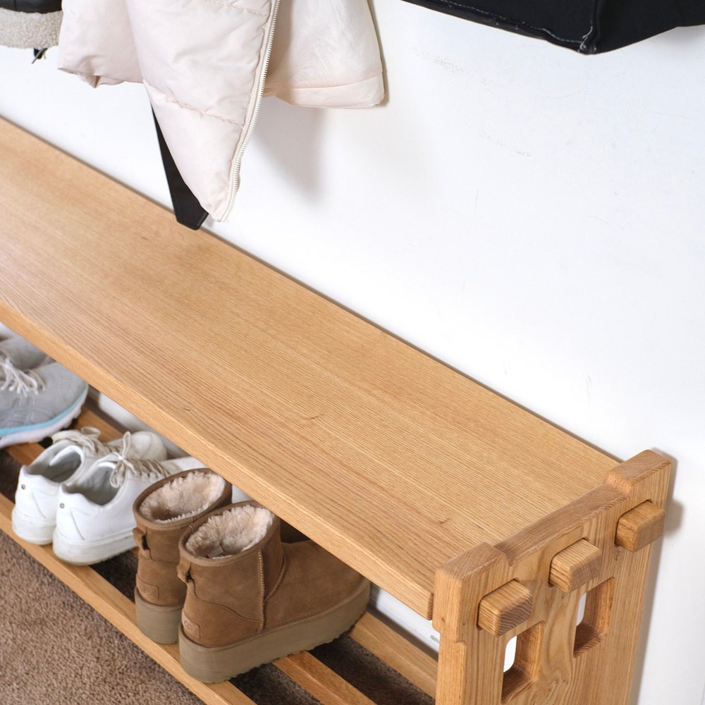 Shoes Bench Shoe Rack Bench Entryway Shoe Rack Storage Bench with Shelf Solid Wood Bench Oak Shoe Bench, Custom Gift - Image 3