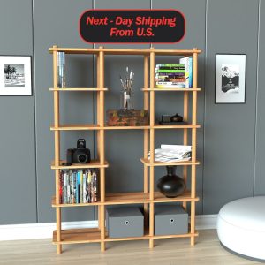 Solid Beech Wood  Bookshelf For Office, Solid Wood Bookcase With 6 Shelves, Custom Design Farm House Bookcase, Living Room Bookshelf