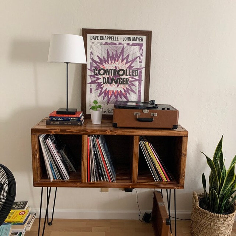 Vinyl Record Storage Record Player Cabinet Vinyl Record Holder Turntable Stand Customizable Handmade Vinyl shelves Tall Metal Legs 32” Tall - Image 9