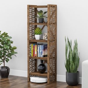 Narrow Accent Bookcase Etagere, Bookshelf, Wooden Bookshelves, Book Shelf (19.5"w 12"d) Hexagonica