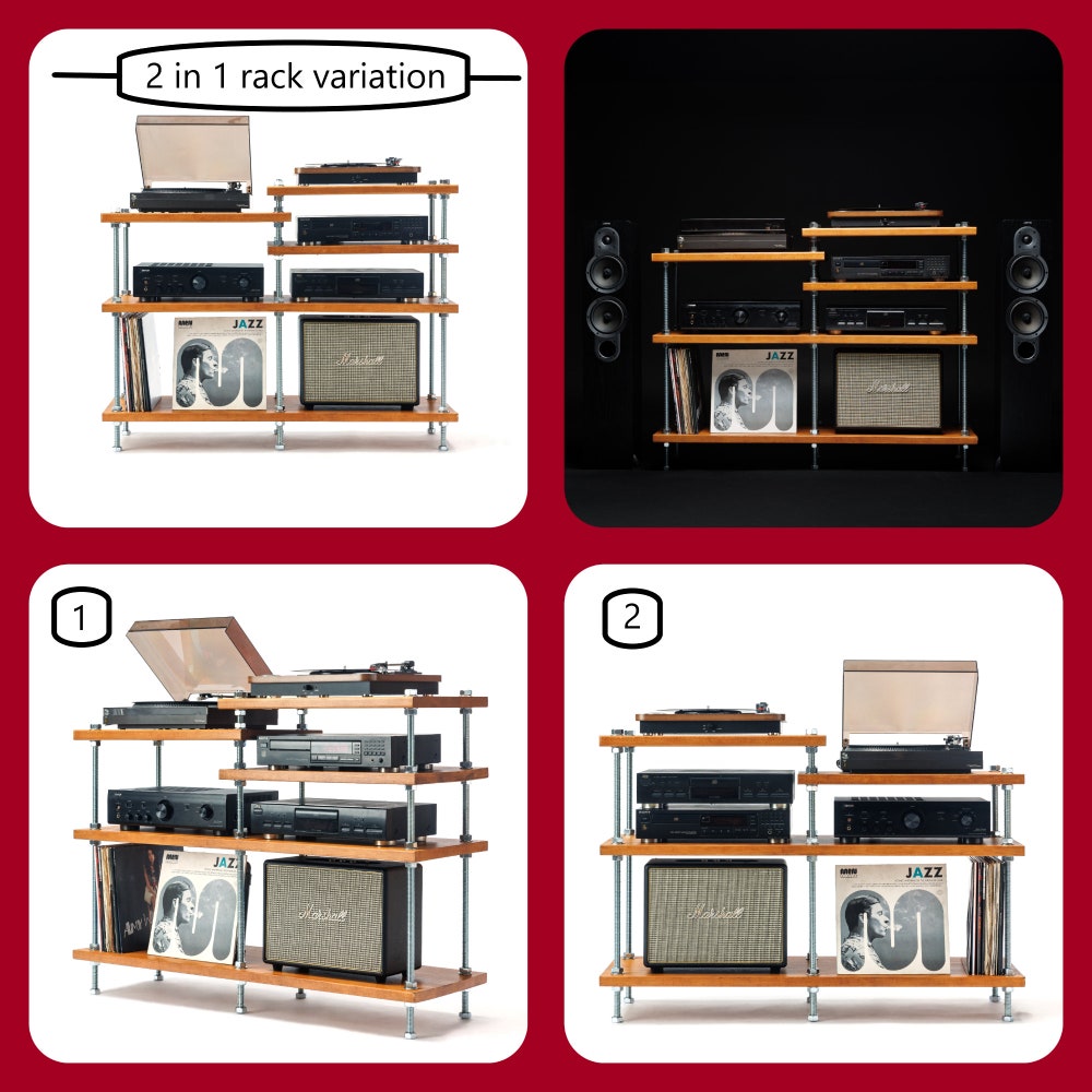 2 in 1 Rack, NEW Turntable Stand, Wood Furniture, Handmade Record Player Stand, Industrial Vinyl Table, Media Hifi TV Unit - Image 3