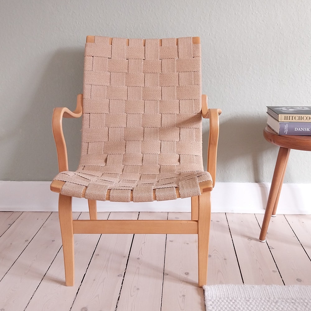 Bruno Mathsson chair mid century lounge chair wood bentwood chair Scandinavian chair birch chair wowen seat mcm chair modernist lounge chair - Image 2