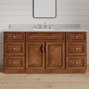 60 Inch Saddle Brown Raised Panel Bathroom Vanity for Single Sink, Bathroom Furniture with Drawers - 60" W x 34.5" H x 21" D
