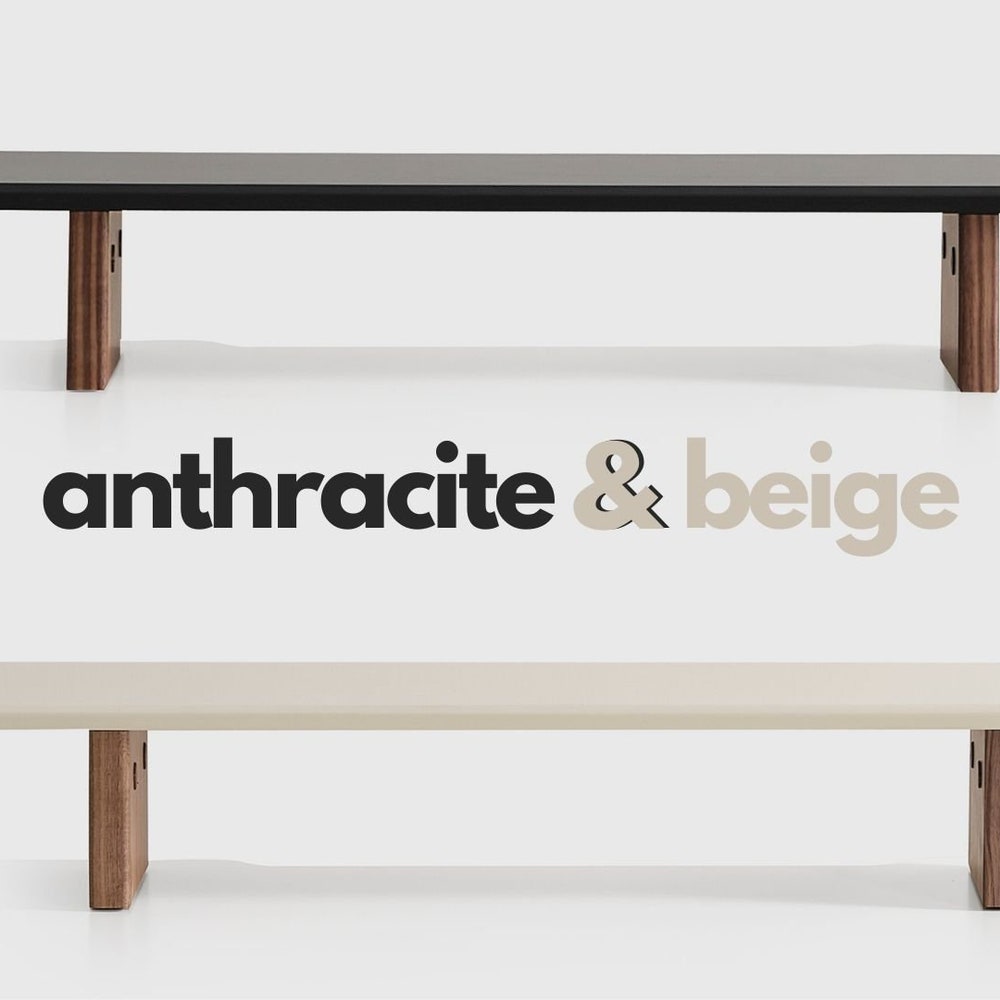 Minimalist Wooden Monitor Stand, 38 Inch Desk Riser in Anthracite or Cream, Custom Size Computer Screen Shelf, Modern Ergonomic Wood Stand - Image 10