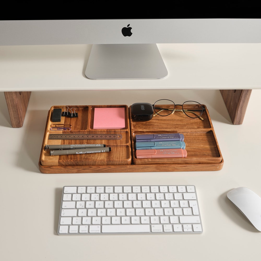 Minimalist Wooden Monitor Stand, 38 Inch Desk Riser in Anthracite or Cream, Custom Size Computer Screen Shelf, Modern Ergonomic Wood Stand - Image 3