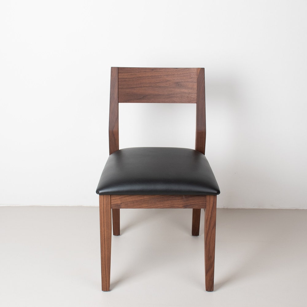 Wood Dining Chair with Upholstered Seat, Solid Walnut Chair, Black Faux Leather Wood Chair for Kitchen or Dining Room, Custom Dining Chair