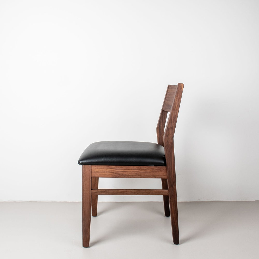 Wood Dining Chair with Upholstered Seat, Solid Walnut Chair, Black Faux Leather Wood Chair for Kitchen or Dining Room, Custom Dining Chair - Image 4