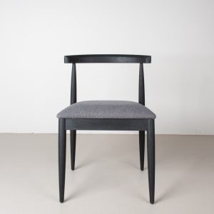Oak Dining Room Chair, Modern Black Dining Chair, Black Chair with Dark Grey Upholstered Seat, MidCentury Modern Dining Chair