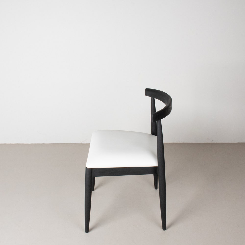 Modern Black Dining Chair, Oak Dining Room Chair, Black Chair with White Faux Leather Seat, Modern Wood Dining Chair, Minimalist Wood Chair - Image 5