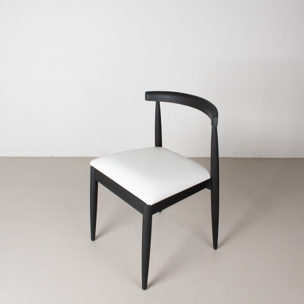 Modern Black Dining Chair, Oak Dining Room Chair, Black Chair with White Faux Leather Seat, Modern Wood Dining Chair, Minimalist Wood Chair - Image 2