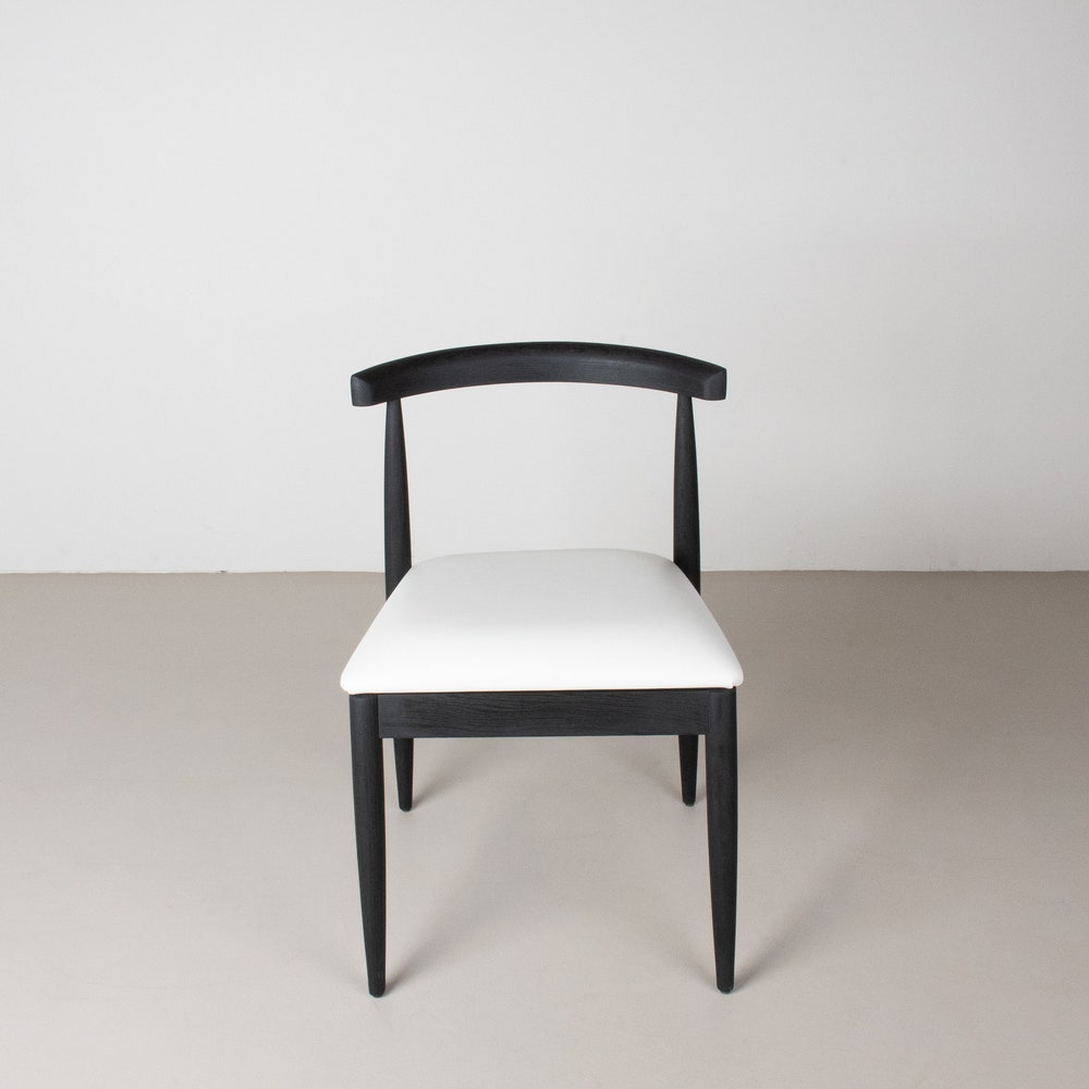 Modern Black Dining Chair, Oak Dining Room Chair, Black Chair with White Faux Leather Seat, Modern Wood Dining Chair, Minimalist Wood Chair - Image 4