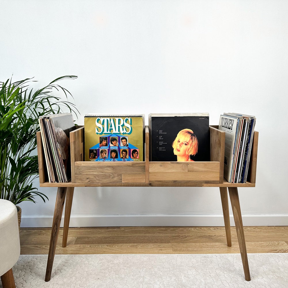 Walnut Vinyl Console, Vinyl End Table, Vinyl Display