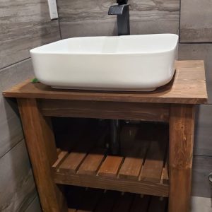 Rustic Solid Wood Bathroom Vanity with Open Shelving - Custom Handcrafted