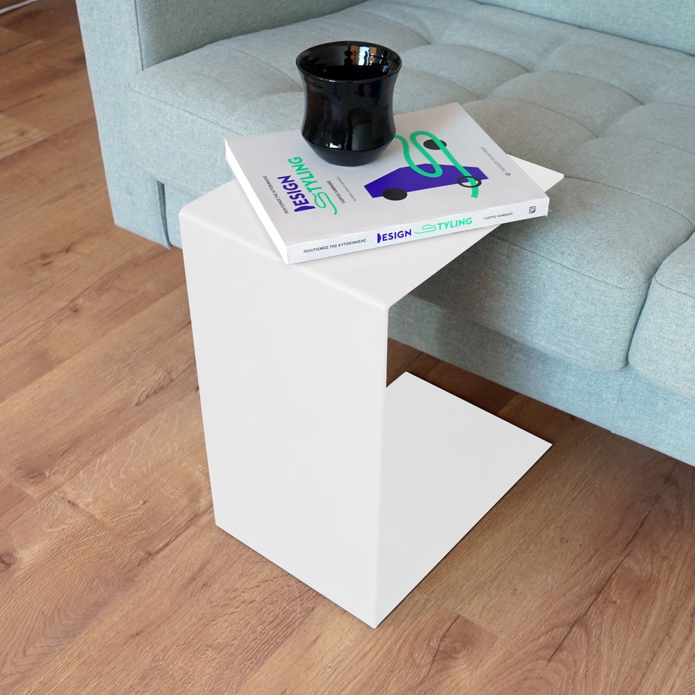 Sofa Table | Metal Coffee Table | White C Table | C Shaped Metal Coffee Table