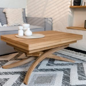 Extendable Transformer Table | 3-in-1 100% Wooden Table | Adjustable Height | Multifunctional Coffee & Dining Table | Natural Finish