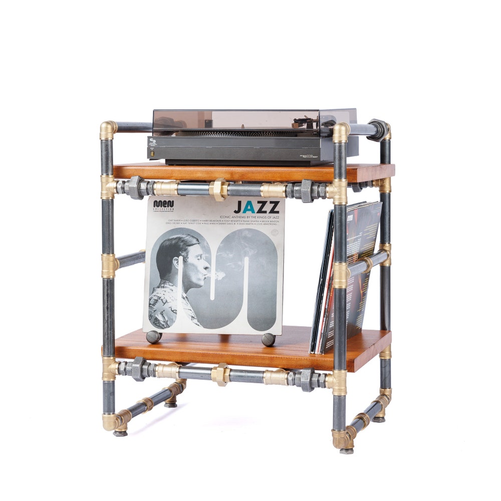 LP Turntable Storage, Handmade Record Player Stand, Industrial Vinyl Table, Media Hifi TV Unit - Image 8