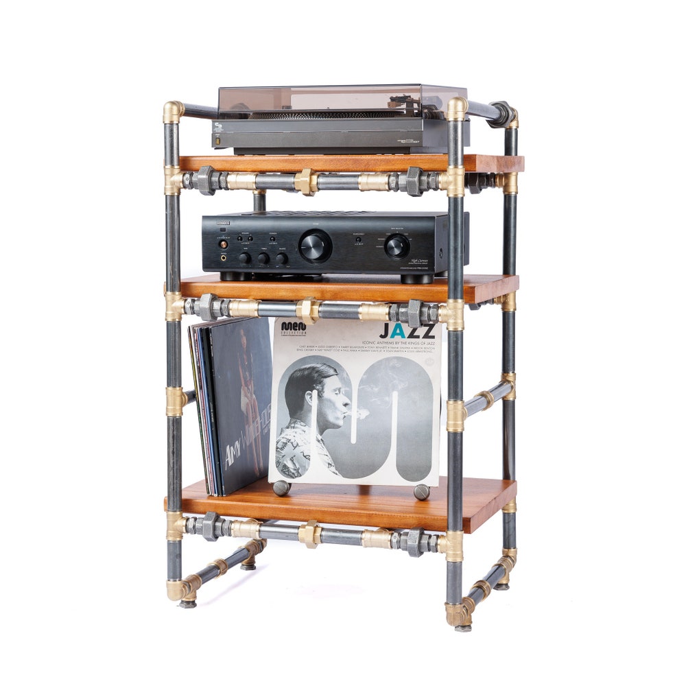 LP Turntable Storage, Handmade Record Player Stand, Industrial Vinyl Table, Media Hifi TV Unit - Image 6