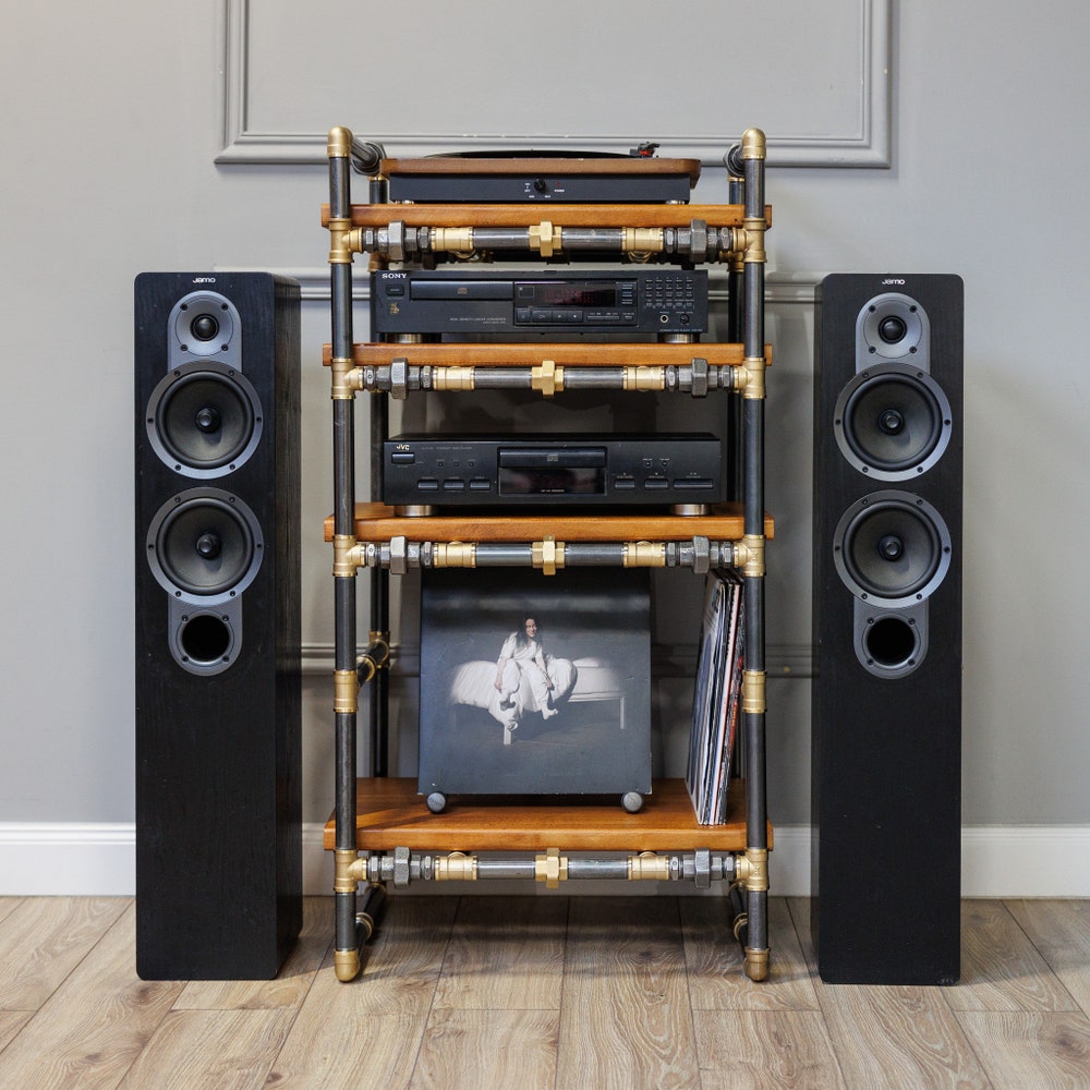 LP Turntable Storage, Handmade Record Player Stand, Industrial Vinyl Table, Media Hifi TV Unit - Image 9