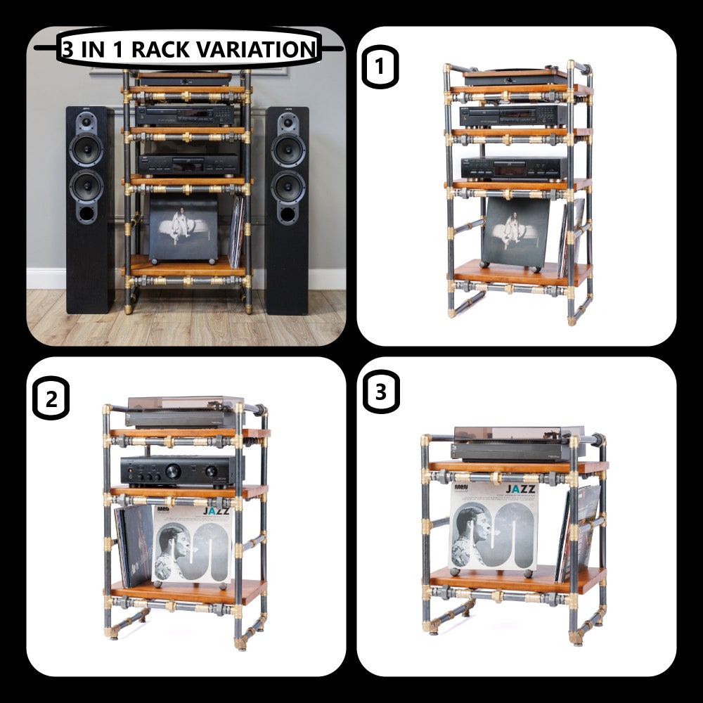 LP Turntable Storage, Handmade Record Player Stand, Industrial Vinyl Table, Media Hifi TV Unit - Image 3