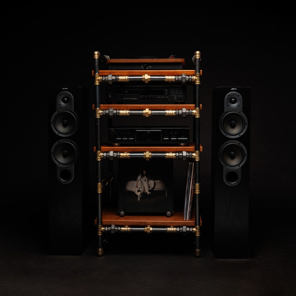 LP Turntable Storage, Handmade Record Player Stand, Industrial Vinyl Table, Media Hifi TV Unit - Image 7